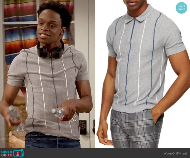 Topman Stripe Piqué Zip Polo worn by Lane (Austin Crute) on Call Your Mother