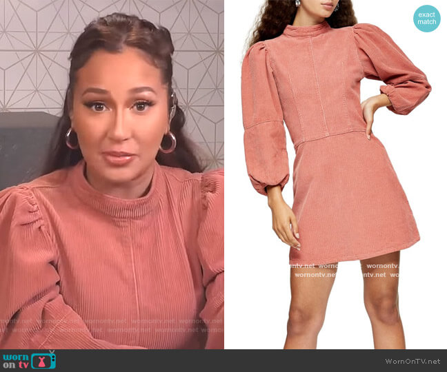 Topshop Long Sleeve Corduroy Babydoll Minidress worn by Adrienne Houghton on The Real