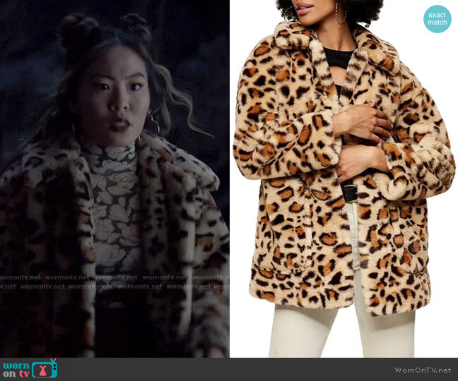 Topshop Eddie Leopard Faux Fur Jacket worn by Mary Hamilton (Nicole Kang) on Batwoman