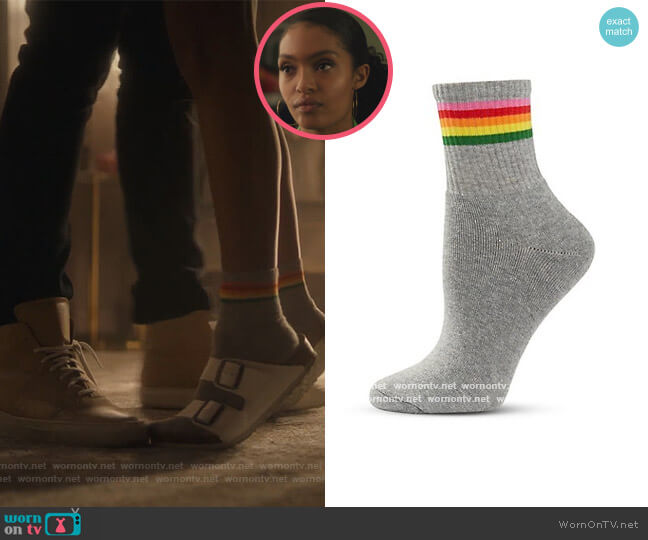 Topshop Rainbow Stripe Tube Socks worn by Zoey Johnson (Yara Shahidi) on Grown-ish