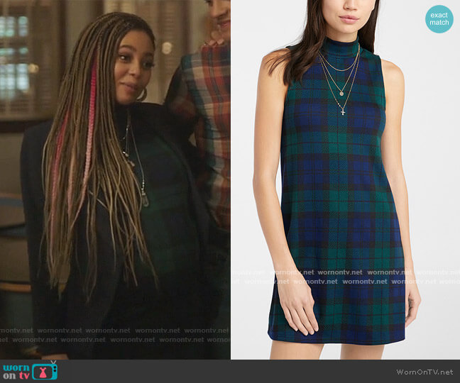 Twik Plaid mock-neck dress worn by Toni Topaz (Vanessa Morgan) on Riverdale
