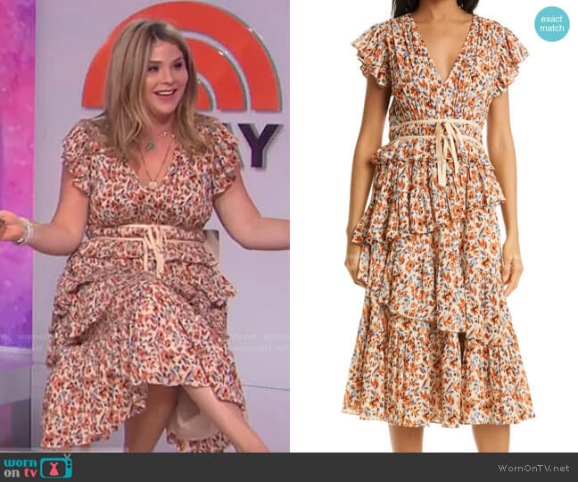 Ulla Johnson Madeline Floral Tiered Ruffle Cotton Dress worn by Jenna Bush Hager on Today