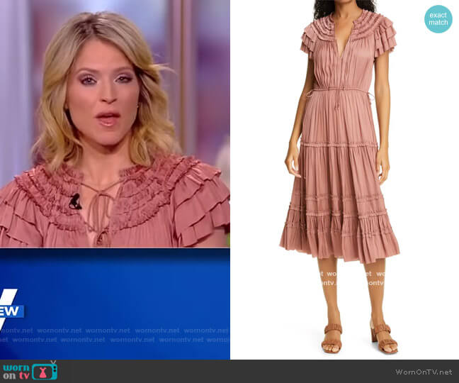 Ulla Johnson Josephine Smocked Satin A-Line Dress worn by Sara Haines on The View