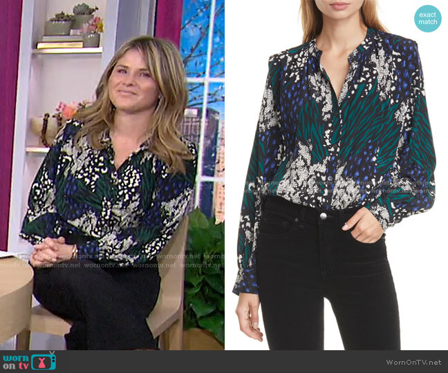 Veronica Beard Buckley Mixed Print Stretch Silk Top worn by Jenna Bush Hager on Today