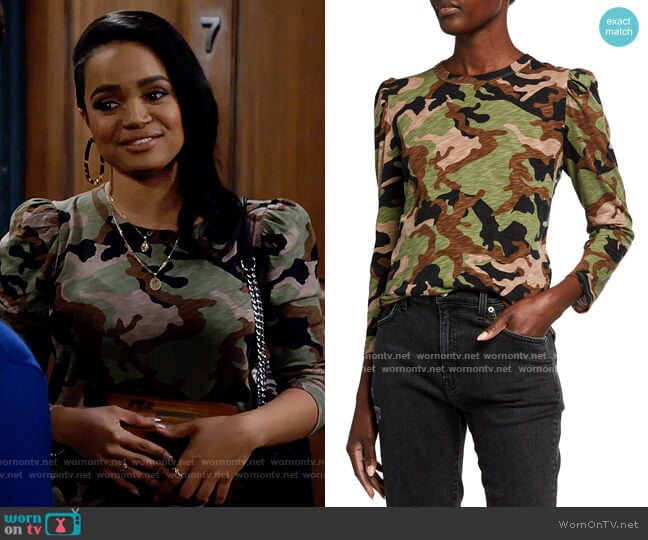 Veronica Beard Porter Puff Sleeve T-Shirt worn by Randi (Kyla Pratt) on Call Me Kat