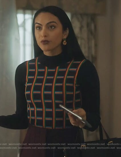 Veronica’s navy checked sweater on Riverdale