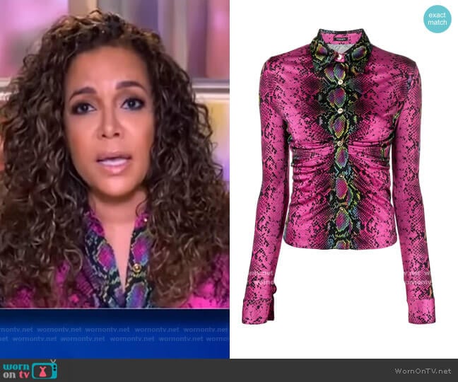 Versace Ruched Python-Print Jersey Top worn by Sunny Hostin on The View