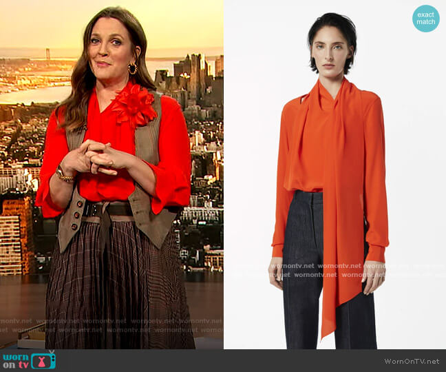 Victoria Becham Scarf-Neck Blouse worn by Drew Barrymore on The Drew Barrymore Show