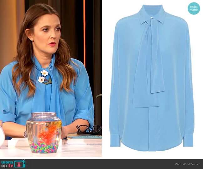 Victoria Beckham Silk-crepe tie-neck blouse worn by Drew Barrymore on The Drew Barrymore Show