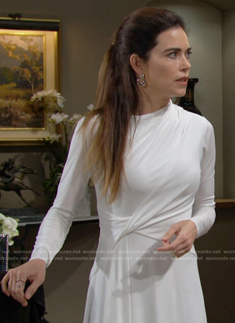 Victoria’s white long sleeved twist front dress on The Young and the Restless