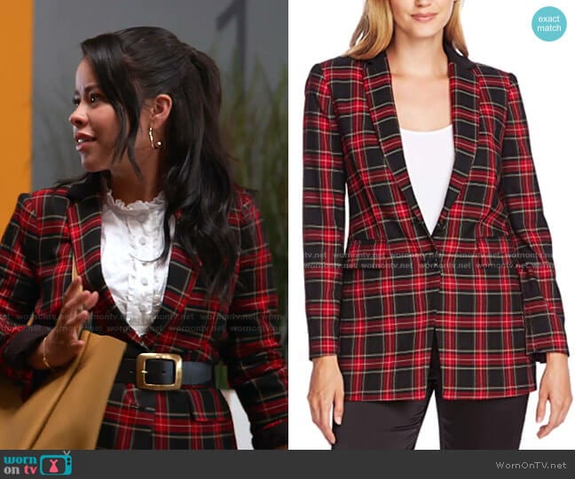 Vince Camuto Holiday Tartan Notch Collar Blazer worn by Mariana Foster (Cierra Ramirez) on Good Trouble