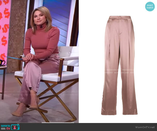 Vince Liquid Shine Satin Trousers worn by Amy Robach on Good Morning America