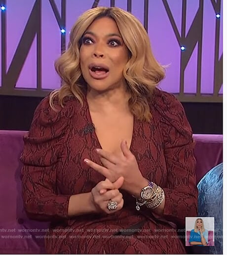 Wendy’s red snake skin wrap dress on The Wendy Williams Show