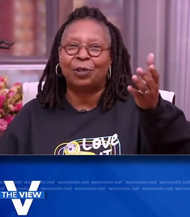 Whoopie’s black dog print hoodie on The View