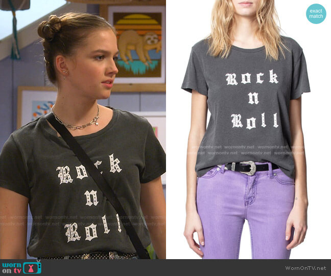 Zadig & Voltaire Alys Rock & Roll Graphic Tee worn by Presley (Jayden Bartels) on Side Hustle