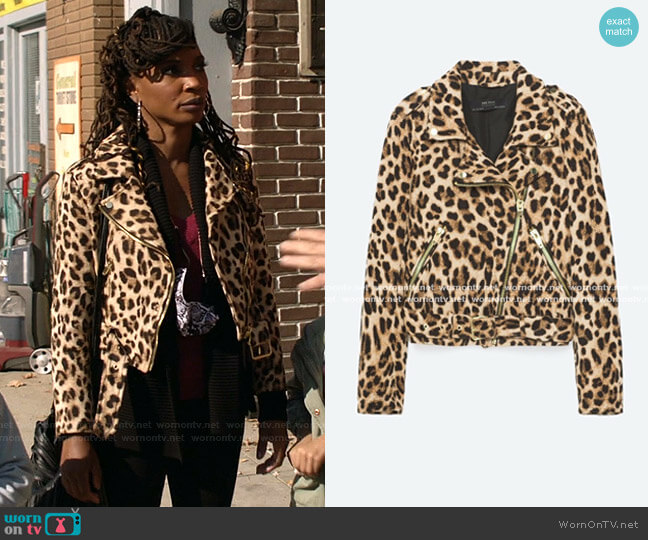 Zara Animal Print Biker Jacket worn by Veronica Fisher (Shanola Hampton) on Shameless