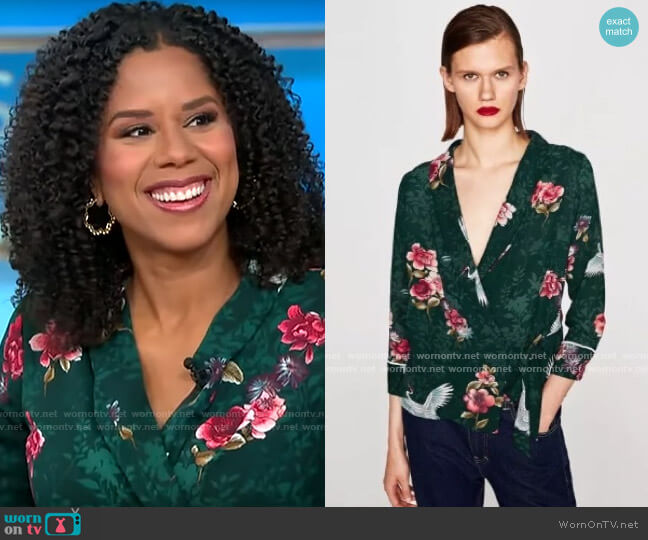 Zara Crane Print Blouse worn by Adriana Diaz on CBS Mornings