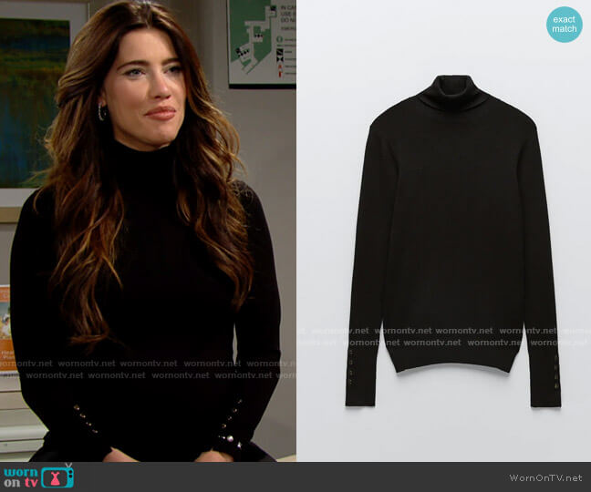 Zara High Collar Knit Sweater worn by Steffy Forrester (Jacqueline MacInnes Wood) on The Bold and the Beautiful