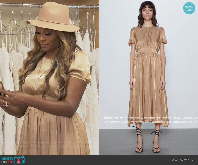 Zara Midi Dress with Gigot Sleeves worn by Cynthia Bailey on The Real Housewives of Atlanta