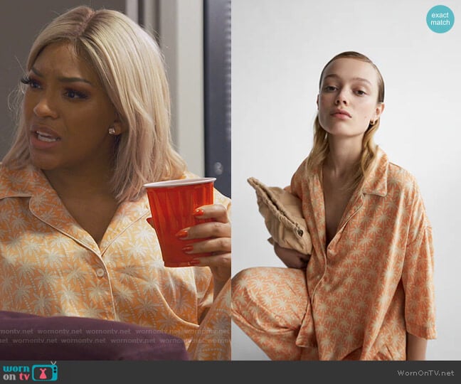 Zara Palm Print Pajama Blouse worn by Drew Sidora on The Real Housewives of Atlanta