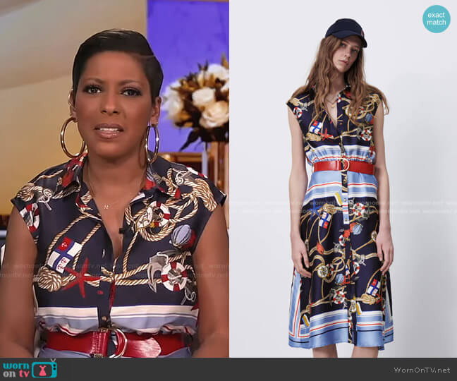 Zara Printed Dress with Belt worn by Tamron Hall on Tamron Hall Show