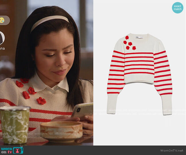 Zara Stripe Sweater with Floral Appliques worn by Mariana Foster (Cierra Ramirez) on Good Trouble