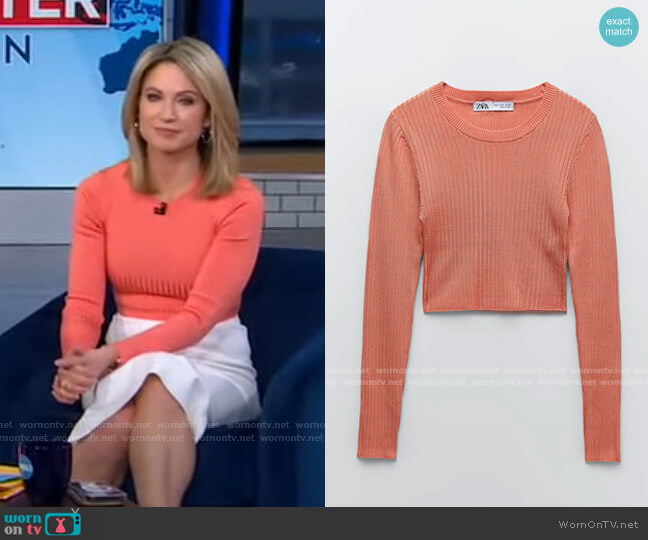 Zara Ribbed Knit Top worn by Amy Robach on Good Morning America