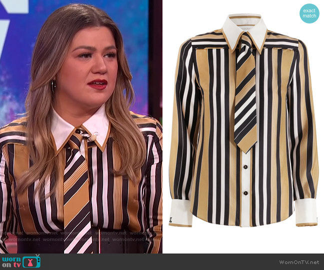 Zimmermann Botanica Twill Stripe Shirt worn by Kelly Clarkson on The Kelly Clarkson Show
