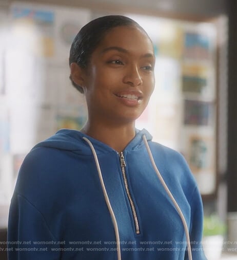 Zoey’s blue half zip hoodie on Grown-ish
