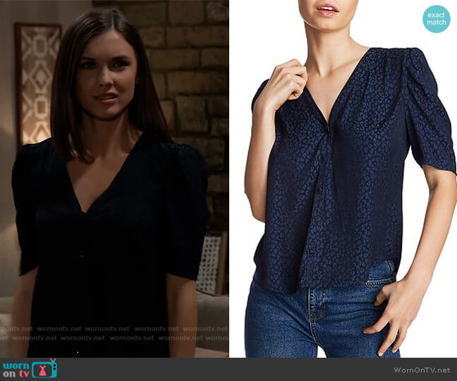 1. State Puff Sleeve Leopard Print Blouse worn by Willow Tait (Katelyn MacMullen) on General Hospital