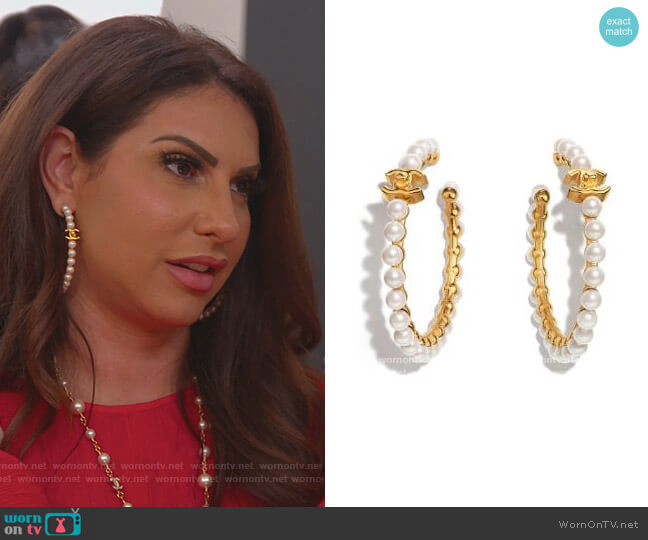Chanel Pearl Hoop CC Earring Gold worn by Jennifer Aydin on The Real Housewives of New Jersey