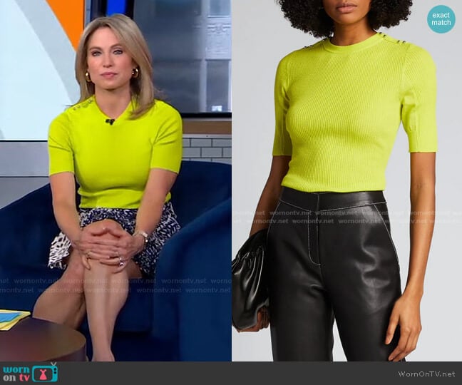 3.1 Phillip Lim Picot Stitch Top w/ Buttons worn by Amy Robach on Good Morning America