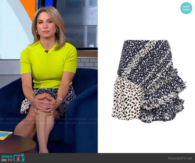 3.1 Phillip Lim Ruffled Printed Silk-Georgette Mini Skirt worn by Amy Robach on Good Morning America