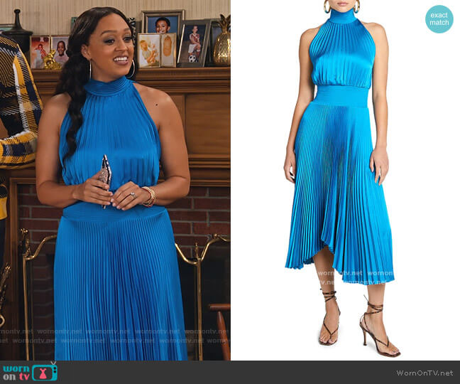 A.L.C. Renzo Pleated Sleeveless Midi Dress worn by Cocoa McKellan (Tia Mowry-Hardrict) on Family Reunion