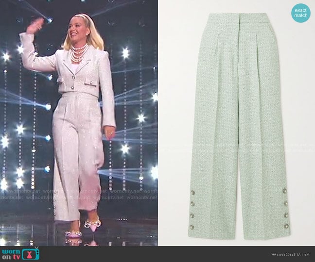 Alessandra Rich Button-Embellished Tweed Pants worn by Katy Perry on American Idol