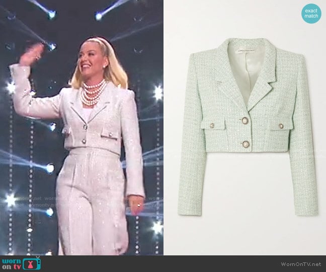 Alessandra Rich Cropped Embellished Sequined Tweed Jacket worn by Katy Perry on American Idol