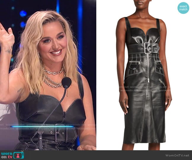 Alexander McQueen Exposed-Zip Belted Leather Dress worn by Katy Perry on American Idol