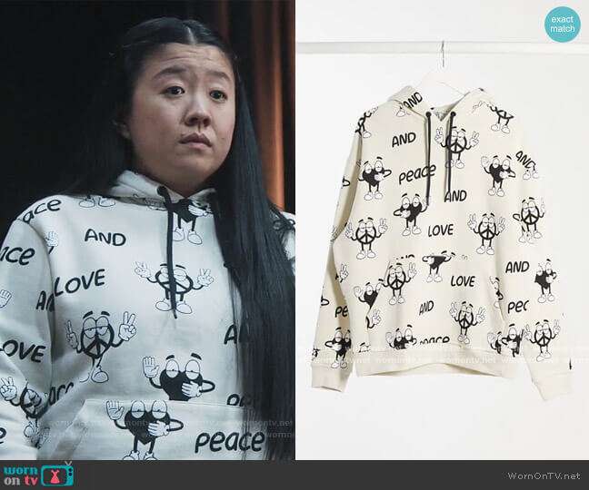 ASOS Crooked Tongues unisex hoodie with peace print worn by Alice Kwan (Sherry Cola) on Good Trouble