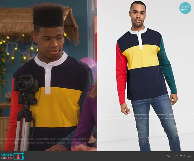ASOS Woven Granded Neck in Clourblock Shirt worn by Munchy (Isaiah Crews) on Side Hustle
