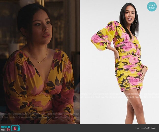 ASOS Ruched Mesh Plunge Mini Dress worn by Mariana Foster (Cierra Ramirez) on Good Trouble
