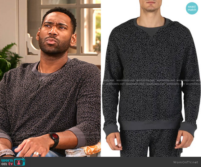 ATM Anthony Thomas Melillo Mini Animal Sweatshirt worn by Moz McKellan (Anthony Alabi) on Family Reunion