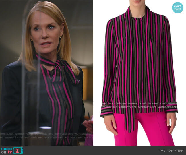 Akris Punto Stripe Tie Neck Silk Blouse worn by Lisa Benner (Marg Helgenberger) on All Rise