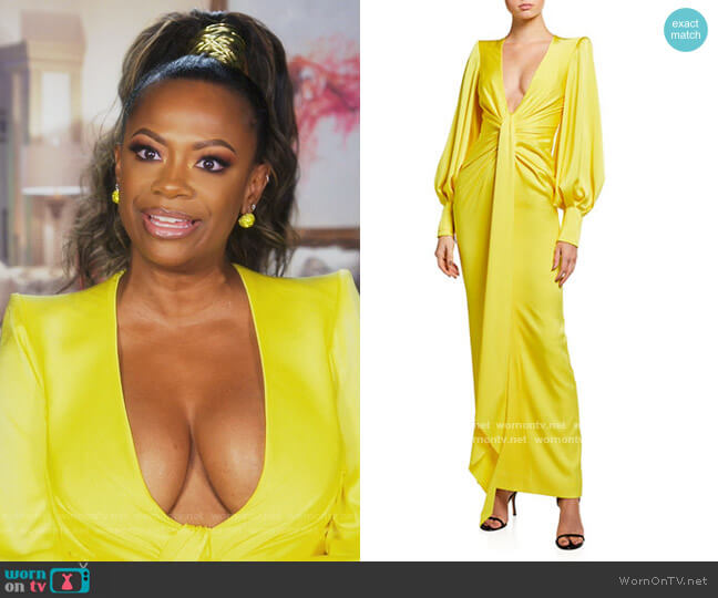 Alex Perry Dane Gathered Draped Column Gown worn by Kandi Burruss on The Real Housewives of Atlanta