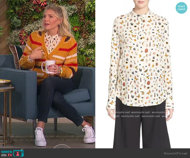 Alexander McQueen 'Obsession' Print Silk Georgette Blouse worn by Amanda Kloots on The Talk