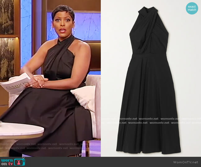Alexander McQueen Pleated cotton-poplin halterneck maxi dress worn by Tamron Hall on Tamron Hall Show
