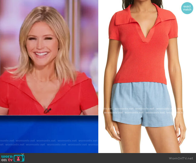 Alice + Olivia Daralee Ribbed Fitted Polo Sweater worn by Sara Haines on The View