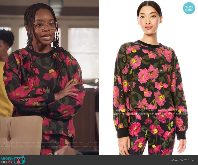 Alice + Olivia Gaia Blouson Sleeve Sweatshirt worn by Diane Johnson (Marsai Martin) on Black-ish