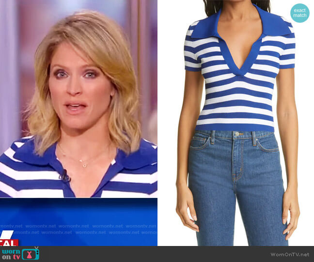Alice + Olivia Daralee Fitted Short-Sleeve Polo Top worn by Sara Haines on The View