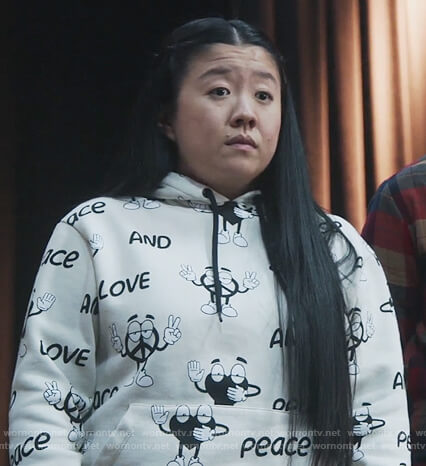 Alice’s love peace print hoodie on Good Trouble