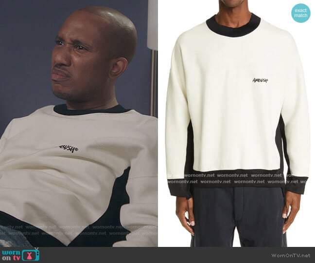 Ambush Mixed Media Sweatshirt worn by Gary Williams (Chris Redd) on Kenan